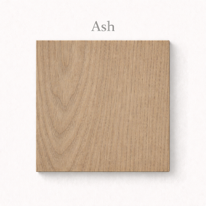 Square swatch of ash wood on a white background with 'Ash' text above.